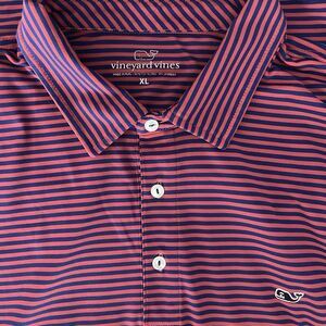 Vineyard Vines Golf Polo XL Whale Logo Blue Pink Striped Stretchy Preppy